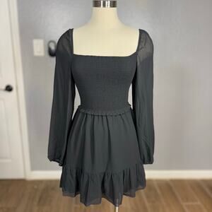 Quince Chiffon Smoked Mini Dress, Black, S